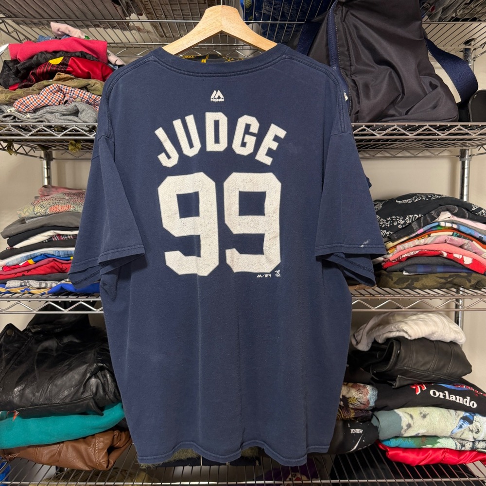 Majestic New York Yankees Aaron Judge 99 T-Shirt Mens 2XL Navy MLB Graphic Tee